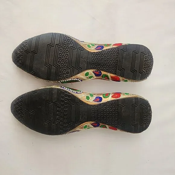 Step N Style Ladies Traditional Punjabi Gold Flat Indian Leather Embroidered .. - Picture 4 of 5